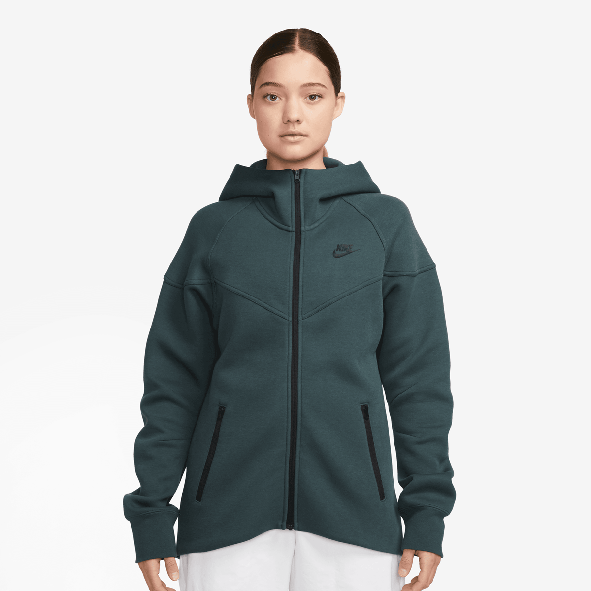 nike sportswear tech fleece windrunner full-zip hoodie, sweats zippés, femme, deep jungle/black, taille: xs, tailles disponibles:xs,s,m,l