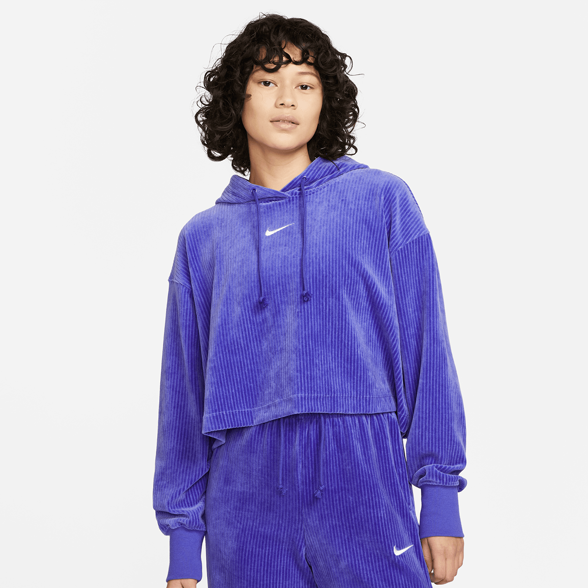 sportswear women's velour cropped pullover hoodie