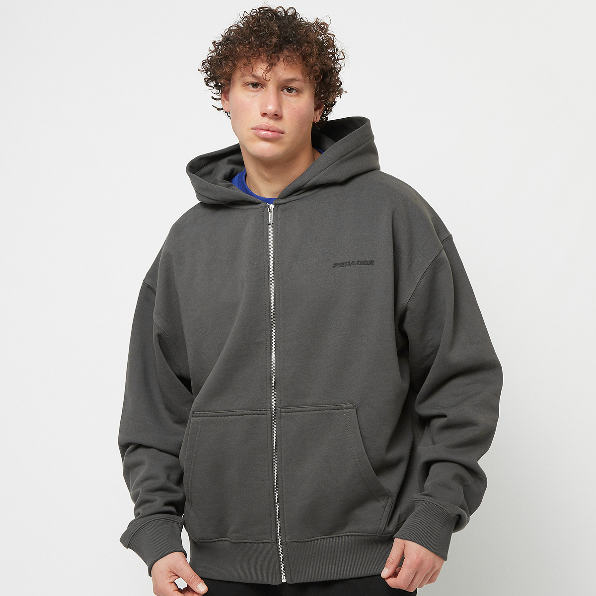 logo oversized sweat jacket, pegador, apparel, washed volcano grey gum, taille: l