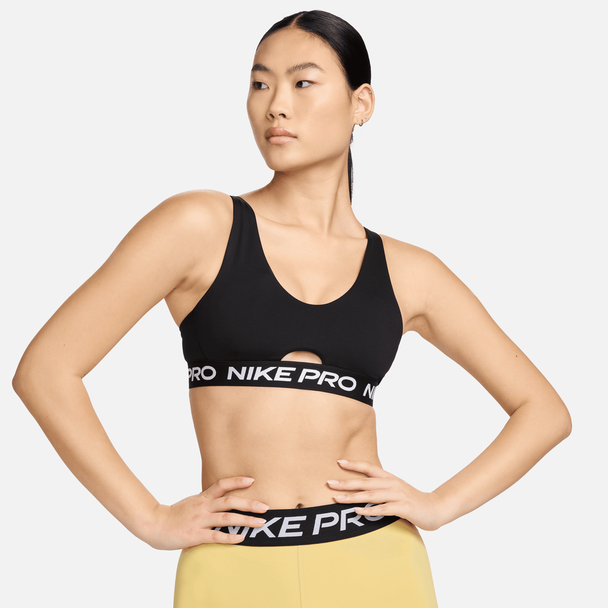 Pro Indy Plunge Medium-Support Padded Sports Bra, NIKE, Apparel, black/white, taille: S