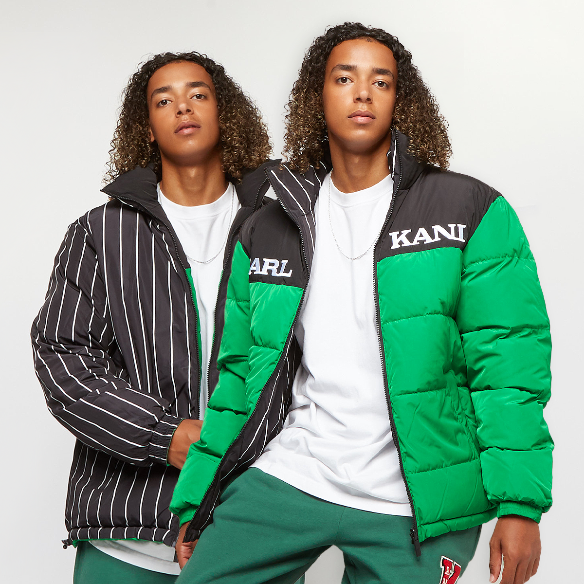 karl kani retro block reversible puffer jacket, doudounes, vêtements, green/black/white, taille: m, tailles disponibles:m