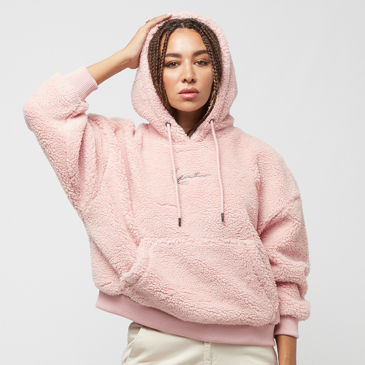 karl kani metal signature teddy os hoodie, sweats à capuche, vêtements, dusty rose, taille: s, tailles disponibles: