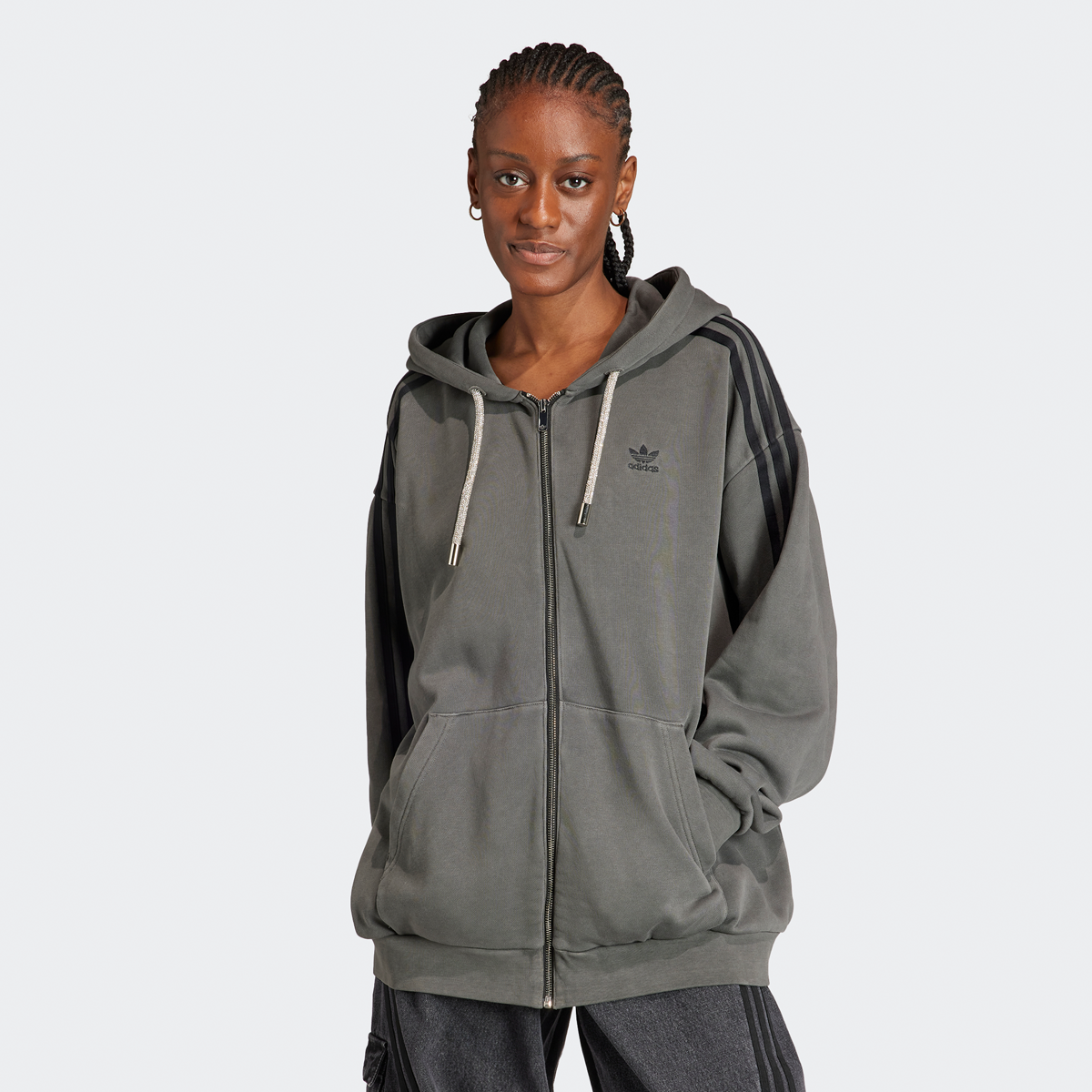 Sweat à capuche Oversized Full-Zip, adidas Originals, Apparel, black, taille: XS