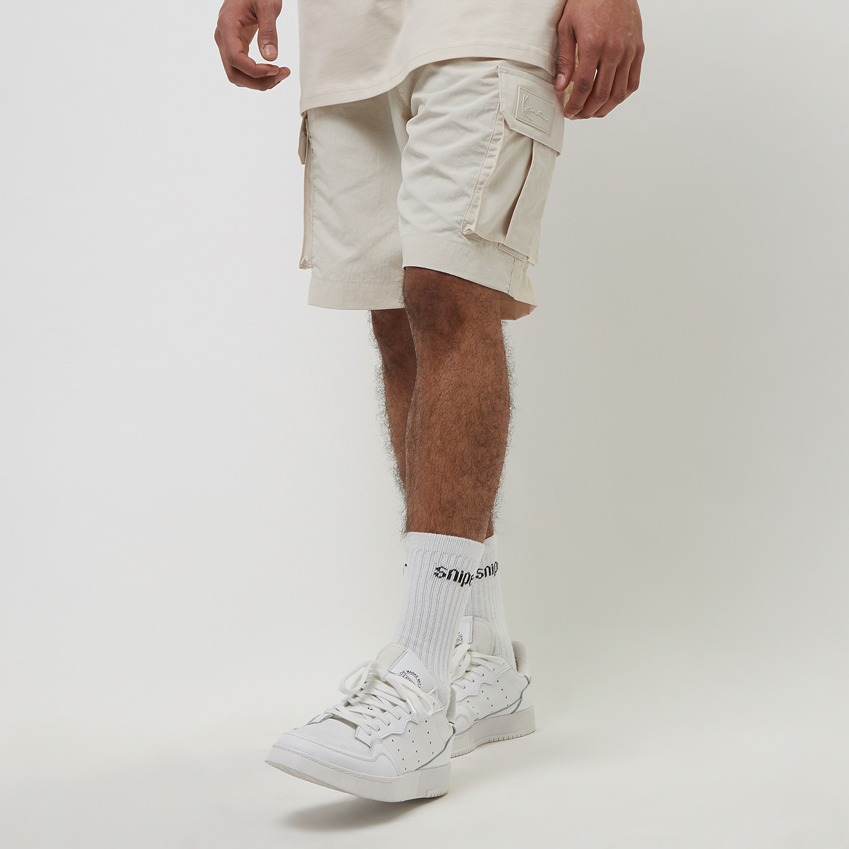 rubber signature cargo shorts, karl kani, apparel, off white, taille: s