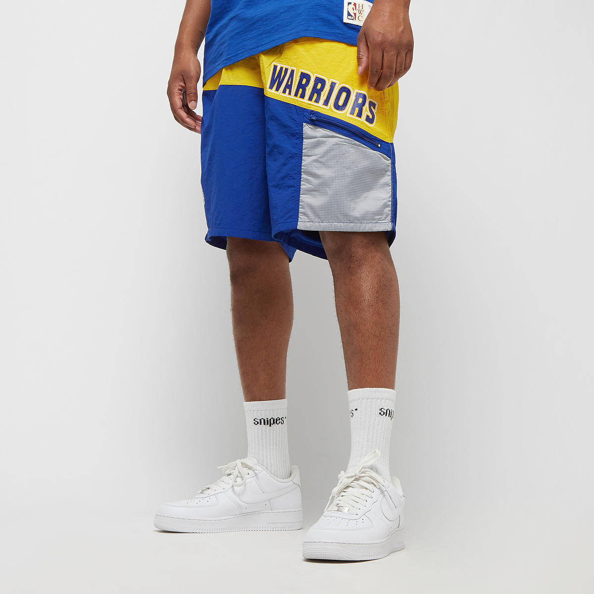 nba nylon utility short golden state warriors, mitchell & ness, apparel, royal/yellow, taille: s