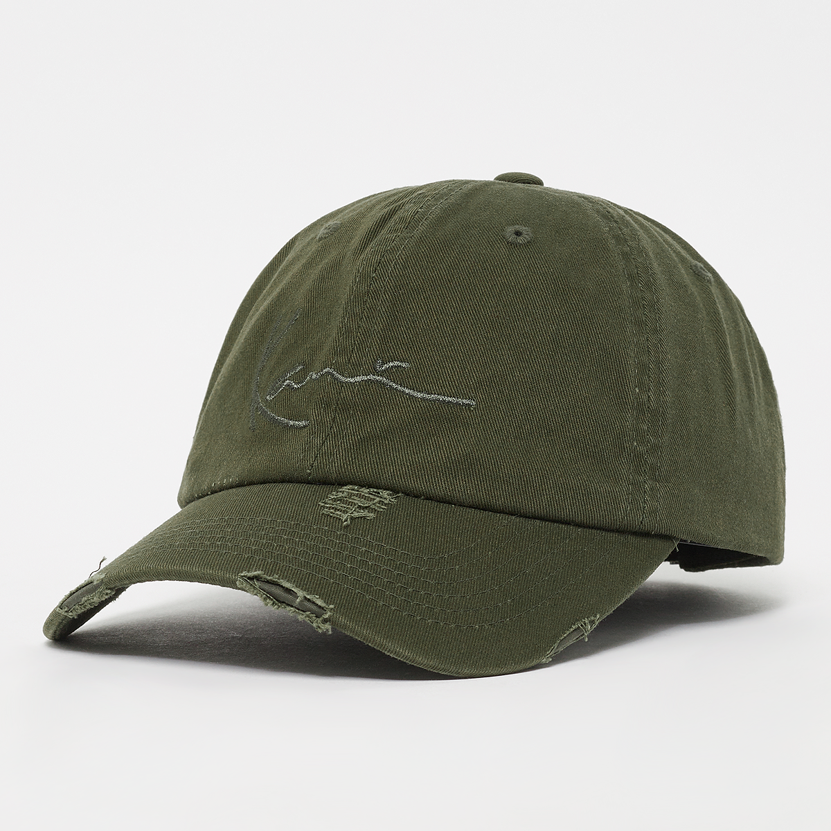 signature embro damaged washed cap, karl kani, accessoires, dusty green, taille: one size