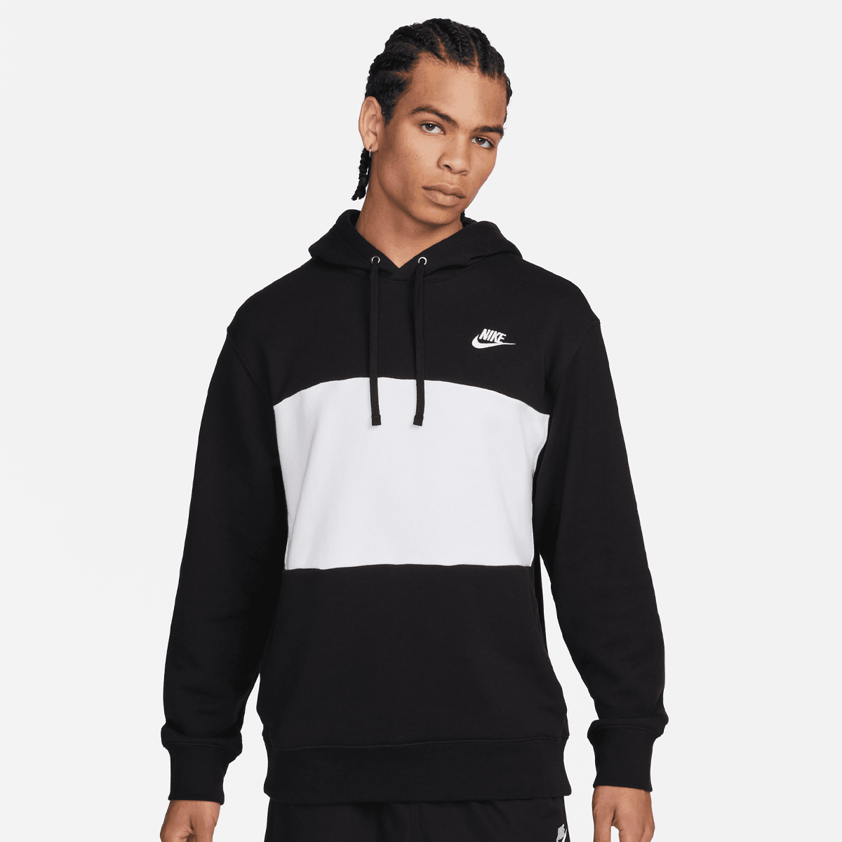 Club + French Terry Color-Blocked Hoodie, NIKE, Apparel, black/white/white, taille: S