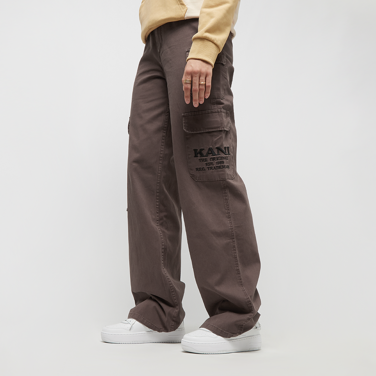 karl kani retro washed cargo pants, pantalons cargo, vêtements, brown, taille: s, tailles disponibles:xs