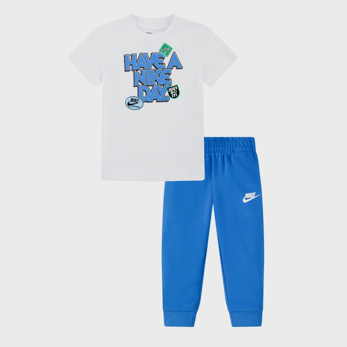 Sportswear Short Sleeve Tee Fleece Pants Set (2 Piece), NIKE, Apparel, light photo blue, taille: 12 m