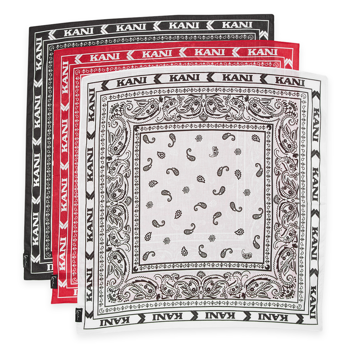 signature paisley bandanas (3 pack), karl kani, accessoires, red/white/black, taille: one size